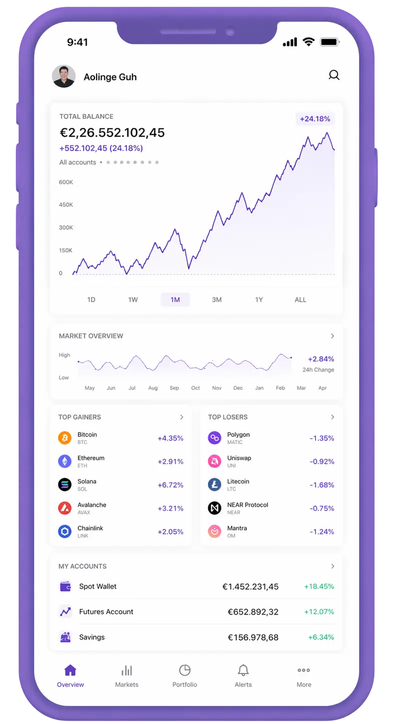 Mobile app showing portfolio summary